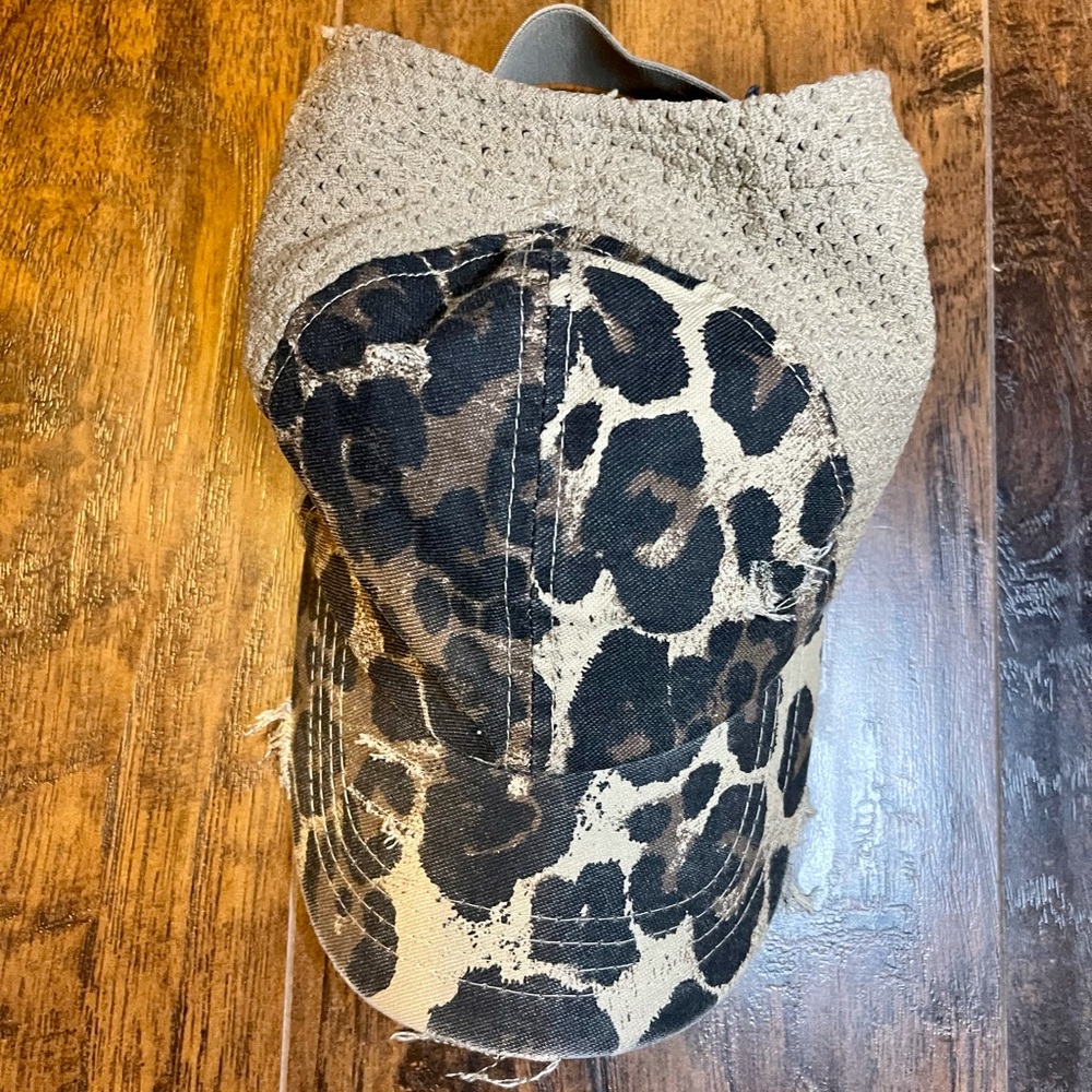 CC leopard print ponytail hat